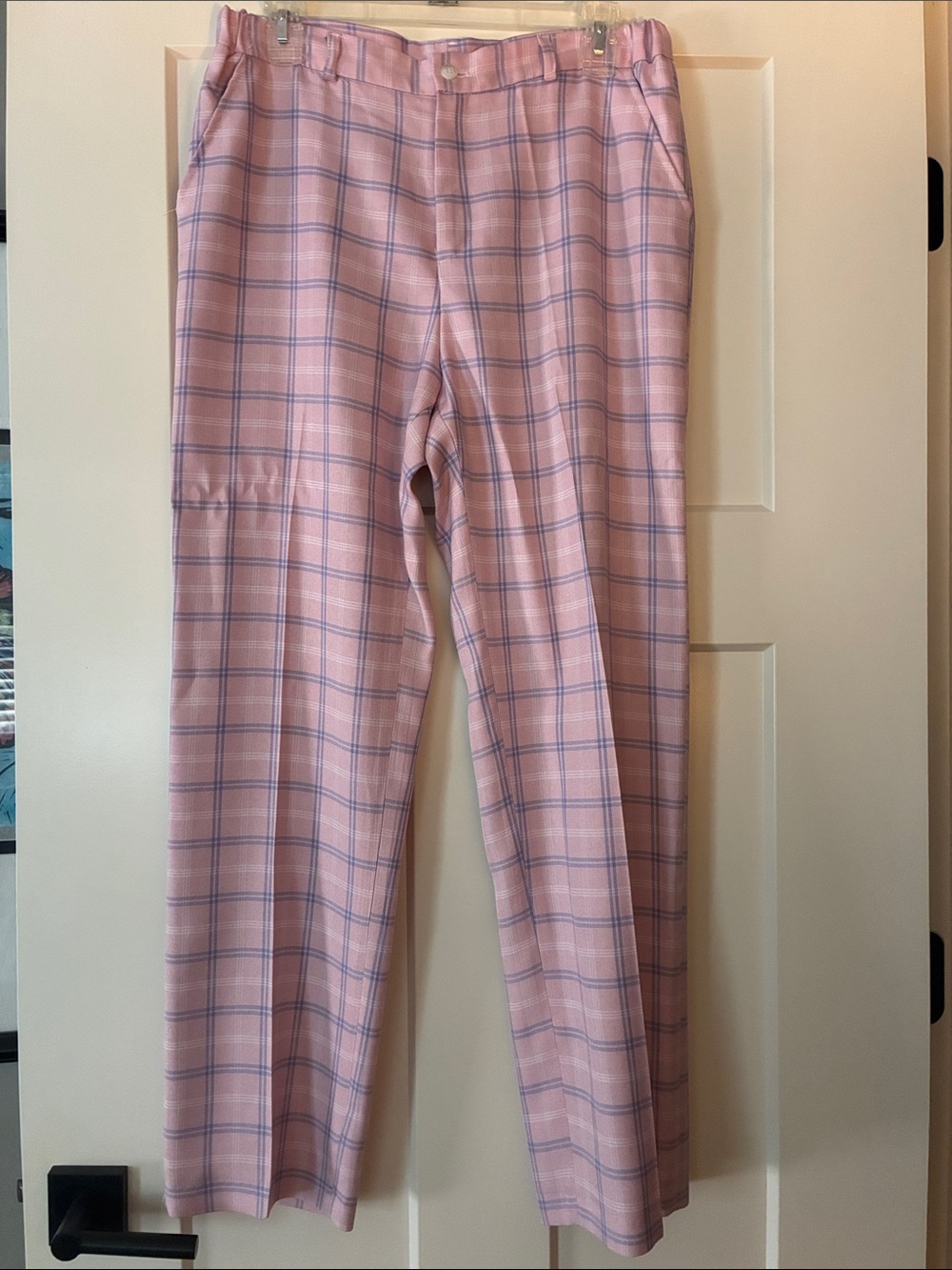 Pink Plaid Straight-Leg Women's Pants